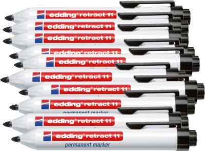 edding retract 11 Permanentmarker, ohne Kappe, mit Druckmechanik, 10 Stück, schwarz