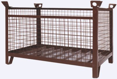 Eichinger-Industrie Gitterbox-Stapelpalette, bis 2000 kg, 3 Seitenwände, Kranösen, B 1000 x T 800 x H 750 mm, Stahl, schokoladenbraun RAL 8017
