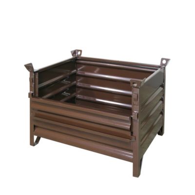 Eichinger-Industrie Vollwand-Stapelpalette, bis 2000 kg, 4 Seitenwände, Kranösen, B 1500 x T 1000 x H 750 mm, Stahl, schokoladenbraun RAL 8017