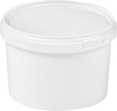 Eimer, mit Deckel & Griffen, 0,5 l, Ø 117,5 x H 81,5 mm, ISO-Norm, lebensmittelecht, temperaturbeständig, stapel- & nestbar, recycelbares PP, weiß, 10 Stück