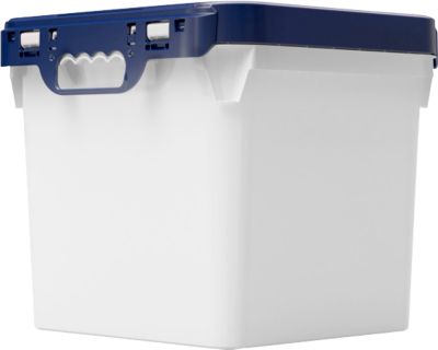 Eimer, quadratisch, Volumen 32 l, mit UN-Zertifizierung, lebensmittelecht, stapelbar, mit Deckel, Ø 380 x H 338 mm, HDPE, blau
