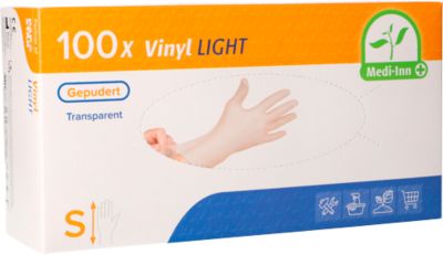 Einmalhandschuhe Medi-Inn Light, Vinyl, leicht gepudert, latexfrei, transparent, Größe S, 100 Stück