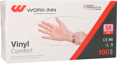 Einmalhandschuhe WORK-INN Comfort, Vinyl, puderfrei, latexfrei, transparent, Größe M, 100 Stück