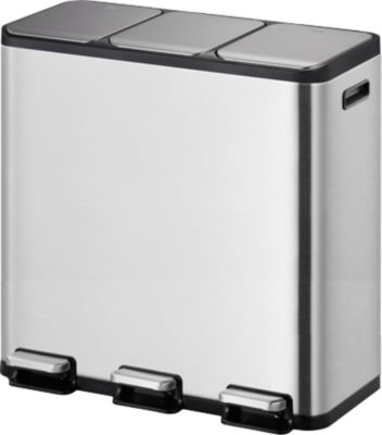 EKO Treteimer EcoCasa, Edelstahl gebürstet, fingerabdrucksicher, 3 x 15 Liter, gedämpfte Deckel, B 605 x T 321 x H 508 mm, silber