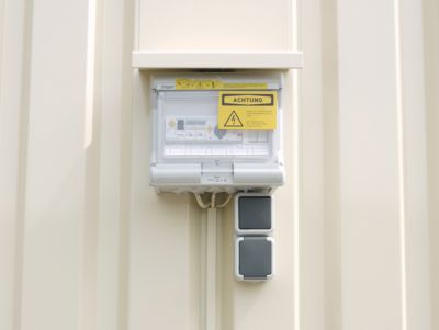 Elektroinstallationspaket für Materialcontainer MC 1100-1600, gemäß VDE, LED-Leuchte mit 9 W & 4000 K, Festanschluss, Schuko-Steckdose, IP44