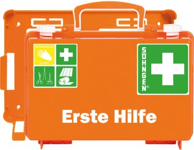 Erste-Hilfe-Koffer SÖHNGEN® QUICK, Inhalt gemäß DIN 13 157, mit Inneneinteilung & Wandhalterung, L 260 x B 170 x H 110 mm, ABS-Kunststoff, orange