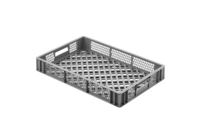 Euro Box Bäcker- und Cateringkasten (Gläserkasten), Inhalt 14 l, durchbrochene Version, Durchfassgriffe, lebensmittelecht, stapelbar, HDPE, grau