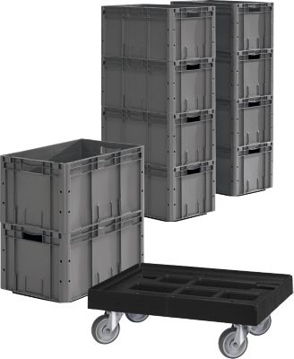 Euro Box Serie LTF 6320, PP, L 600 x B 400 x H 320 mm, 62,7 l, bis 30 kg, 10 Stück + gratis Rollrahmen