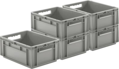 Euro Box SSI Schäfer EF 4170, 15,7 l, Durchfassgriff, ohne Deckel, Polypropylen, grau, 5 Stück