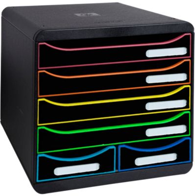 Exacompta BIG BOX MAXI Black Office Schwarz/Harlekin, 6 offene Schubladen (4 groß/2 klein) A4/A4+, leise, 25 Jahre