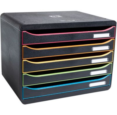 Exacompta Big Box Plus Horizon Schwarz/Harlekin, 5 offene Schubladen A4/A4+, 27 cm tief, leise mit Stopp, stapelbar