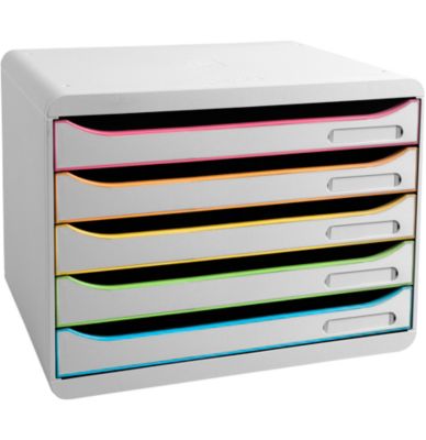 Exacompta Big Box Plus Horizon Weiß/Harlekin, 5 offene Schubladen A4/A4+, 27 cm tief, leise mit Stopp, stapelbar