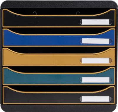 Exacompta Big Box Plus Neo Deco sortiert, 5 Schubladen A4/A4+, offene Front, leise mit Sicherheitsstopp, stapelbar