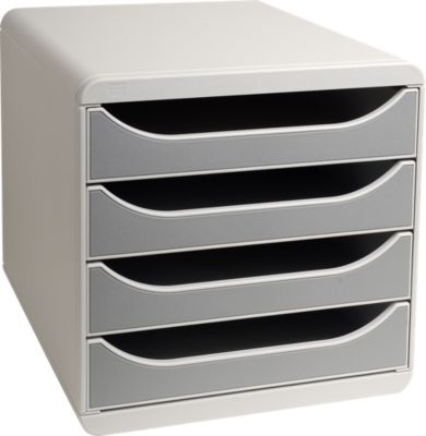 Exacompta Big Box Plus Office Steingrau, 4 offene Schubladen A4/A4+/24x32 cm, leise mit Stopp, stapelbar