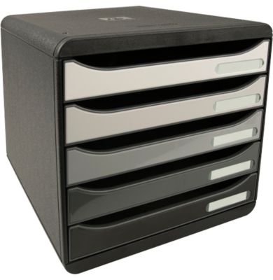 Exacompta Big Box Plus Shades of Grey, 5 offene Schubladen A4/A4+/24x32, leise, Sicherheitsstopp, stapelbar
