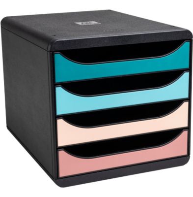 Exacompta Big Box Skandi sortiert, 4 offene Schubladen A4/A4+, leise mit Sicherheitsstopp, stapelbar, Blauer Engel