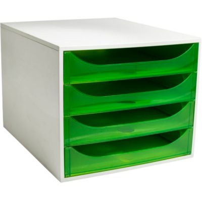 Exacompta ECOBOX Schubladenbox 4 Schübe Apfelgrün, A4/A4+, offene Front, leise, Sicherheitsstopp