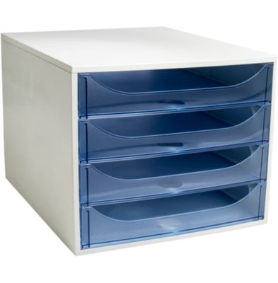 Exacompta ECOBOX Schubladenbox 4 Schübe Eisblau, A4/A4+, offene Front, leise, Sicherheitsstopp