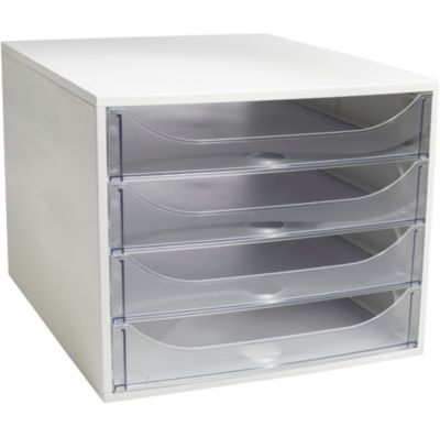 Exacompta ECOBOX Schubladenbox 4 Schübe Kristall, A4/A4+, offene Front, leise, Sicherheitsstopp