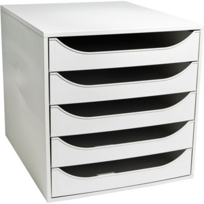 Exacompta ECOBOX Schubladenbox Grau, 5 offene Schubladen für A4/A4+, leiser Auszug mit Sicherheitsstopp, kompakt