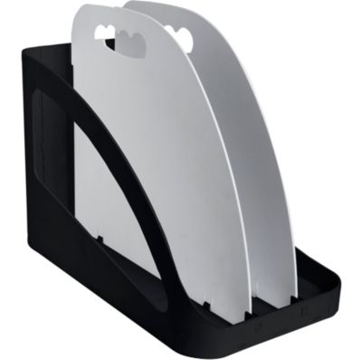 Exacompta Flex Box Office Schwarz/Grau, mobile Aufbewahrungsbox 3 Fächer für Laptop/Ordner, Griff, Blauer Engel, 25 Jahre