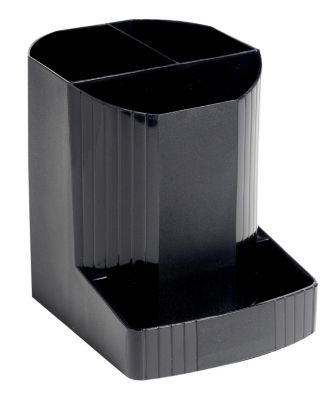 Exacompta Mini Octo Stifteköcher EcoBlack-Schwarz, 3 Fächer für Stifte & Smartphone, Blauer Engel, 5 Jahre Garantie