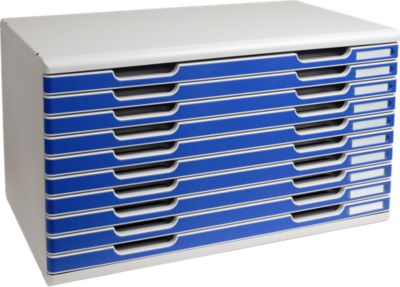 Exacompta MODULO A3 Schubladenbox 10 Laden Blau, für A4–A3+, staubgeschützt, leise mit Sicherheitsstopp, stapelbar