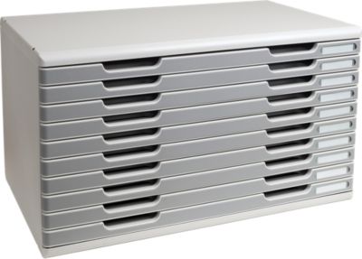 Exacompta MODULO A3 Schubladenbox 10 Laden Steingrau, für A4–A3+, staubgeschützt, leise mit Sicherheitsstopp, stapelbar