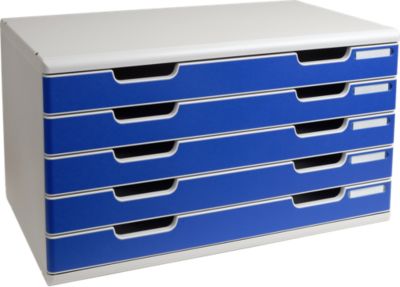 Exacompta MODULO A3 Schubladenbox 5 Laden Blau, für A4–A3+, staubgeschützt, leise mit Sicherheitsstopp, stapelbar