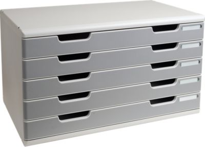 Exacompta MODULO A3 Schubladenbox 5 Laden Steingrau, für A4–A3+, staubgeschützt, leise mit Sicherheitsstopp, stapelbar