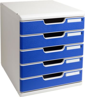Exacompta MODULO A4 Office Blau, Schubladenbox 5 Schubladen geschlossen A4/A4+, leise, Sicherheitsstopp, stapelbar