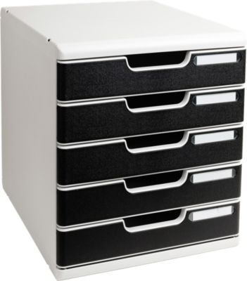 Exacompta MODULO A4 Office Schwarz, Schubladenbox 5 Schubladen geschlossen A4/A4+, leise, Sicherheitsstopp, stapelbar