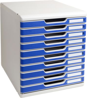 Exacompta MODULO A4 Schubladenbox Office Blau, 10 Schubladen geschlossen A4/A4+, leise, Sicherheitsstopp, stapelbar