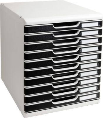Exacompta MODULO A4 Schubladenbox Office Schwarz, 10 Schubladen geschlossen A4/A4+, leise, Sicherheitsstopp, stapelbar