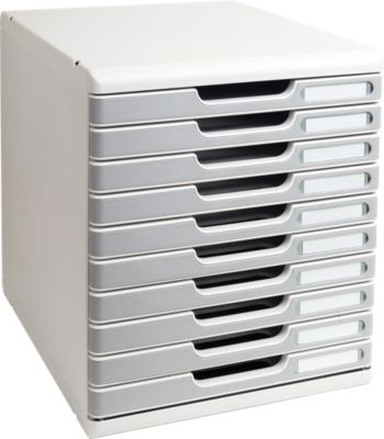 Exacompta MODULO A4 Schubladenbox Office Steingrau, 10 Schubladen geschlossen A4/A4+, leise, Sicherheitsstopp