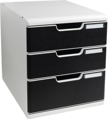 Exacompta MODULO A4 Schubladenbox Schwarz, 3 Schubladen geschlossen A4/A4+, staubgeschützt, leise, Sicherheitsstopp