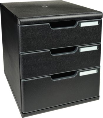 Exacompta MODULO A4 Schubladenbox Schwarz, 3 Schubladen geschlossen A4/A4+, staubgeschützt, leise, Sicherheitsstopp