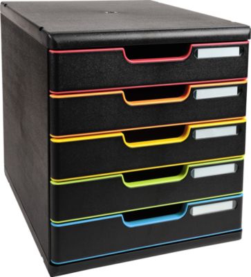 Exacompta MODULO A4 Schwarz/Harlekin, 5 Schubladen geschlossen A4/A4+, staubgeschützt, leise, Sicherheitsstopp