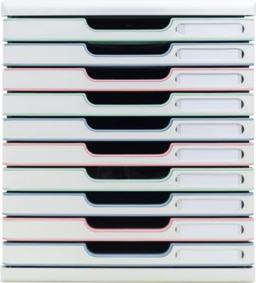Exacompta Modulo Schubladenbox Autentik, für A4/A4+, aus recyceltem Kunststoff, geschlossene Schubladen, stapelbar, leiser Auszug, 10 Schubladen, weiß