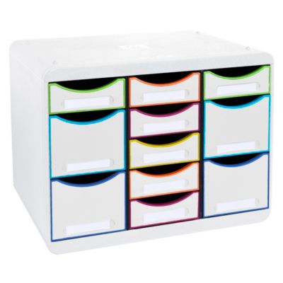 Exacompta Store-Box Multi Iderama Regenbogen, 11 offene Schubladen (7 flach/4 hoch), leise, stapelbar, 25 Jahre   Fragen  Erklären