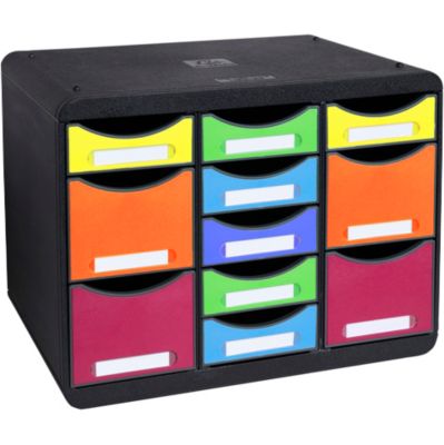 Exacompta Store-Box Multi Office Schwarz, 11 offene Schubladen (7 flach/4 hoch), leise, stapelbar, 25 Jahre Garantie