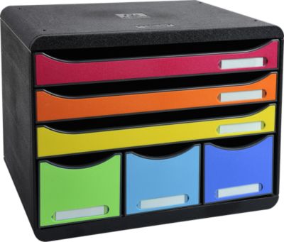 Exacompta STOREBOX Iderama Regenbogen, 6 offene Schubladen A4+ quer, 27 cm tief, leise, Sicherheitsstopp, stapelbar