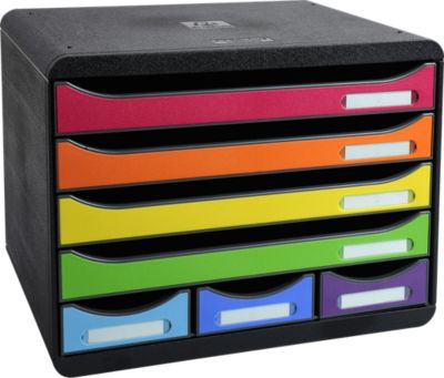 Exacompta STOREBOX Iderama Regenbogen, 7 offene Schubladen A4+ quer, 27 cm tief, leise Auszüge, Sicherheitsstopp, 25 Jahre