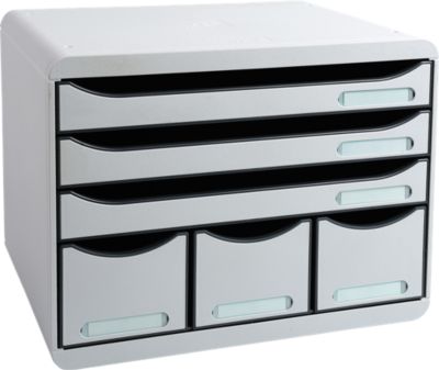 Exacompta STOREBOX Office Lichtgrau, 6 offene Schubladen A4+ quer, 27 cm tief, leise, Sicherheitsstopp, stapelbar