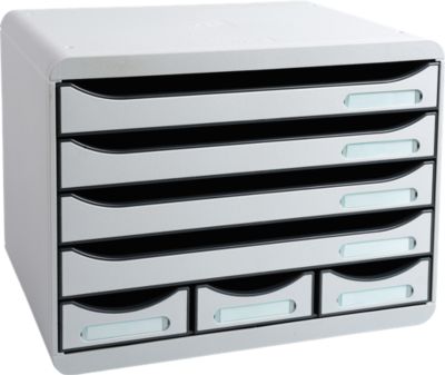 Exacompta STOREBOX Office Lichtgrau, 7 offene Schubladen A4+ quer, 27 cm tief, leise, Sicherheitsstopp, stapelbar, 25 Jahre