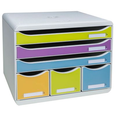 Exacompta STOREBOX Pop N'Co, 6 offene Schubladen (3 flach/3 hoch) A4+, 27 cm tief, leise, Blauer Engel, 25 Jahre