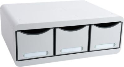 Exacompta Toolbox Lichtgrau, Ablagemodul quer mit 3 Schubladen, 27 cm tief, Etikettenhalter, leise, 25 Jahre Garantie