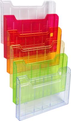 Exacompta Wandprospektständer A4 horizontal 6 Fächer Regenbogen, 26 mm Fülltiefe, Wandmontage inkl., 25 Jahre Garantie