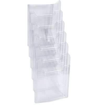 Exacompta Wandprospektständer A4 vertikal 6 Fächer kristallklar, 26 mm Fülltiefe, Wandmontage inkl., 25 Jahre Garantie