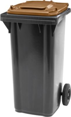 Fahrbare Mülltonne SSI Schäfer GMT eXtra, 120 l, EN 840, vorbereitet für Chipaufnahme, Ziehgriff, 90 % Recycling-Kunststoff, schwarz-braun